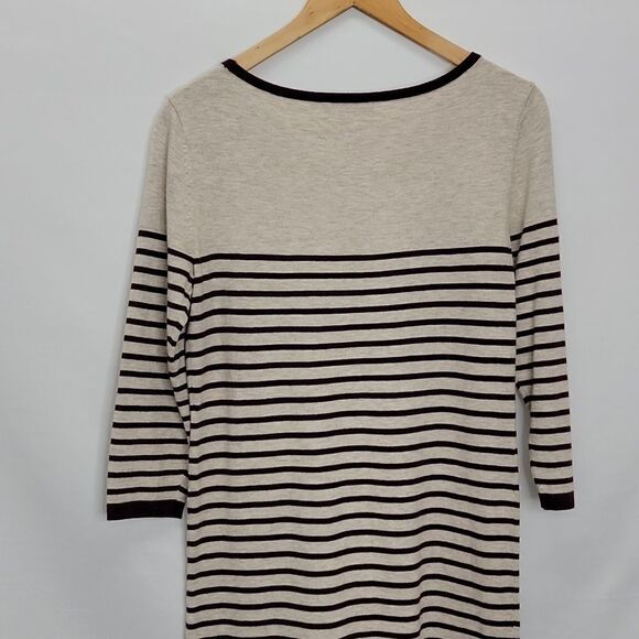 Banana Republic Women's Tunic Sweater  Gray Black Stripe 3/4 Sleeve Scoop Neck M - Picture 11 of 12